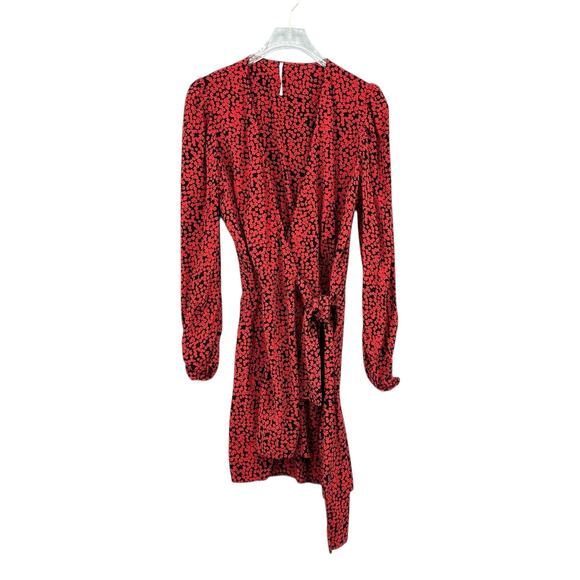 Free People Kinsley Red & Black Floral Print V-neck Long Sleeve Mini Wrap Dress - Picture 10 of 15
